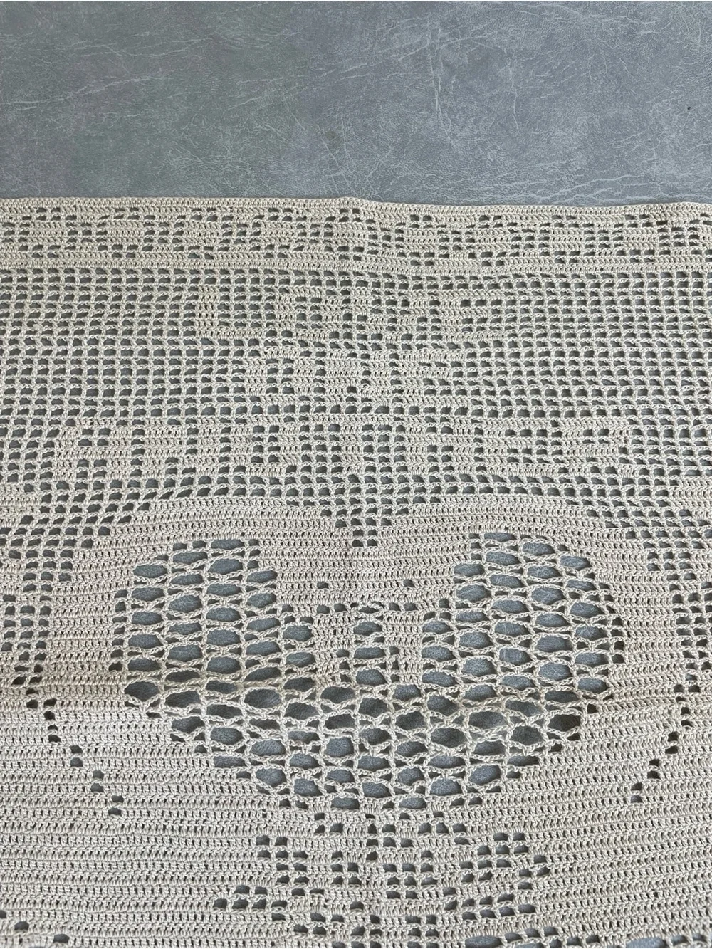 Handmade Crochet Table Runner - Cream Heart & Swan Design “Love One Another”